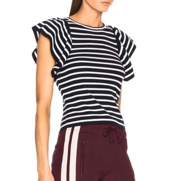 A.L.C. Flutter Sleeve Striped Top In Midnight/Blue small - Picture 2 of 8